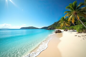 Fototapeta premium Sandy Beach and Crystal Waters Coastal Scene