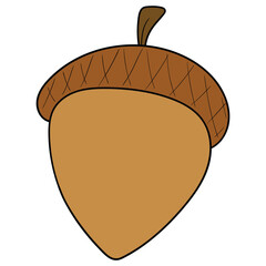 Hand drawn cartoon acorn on white background.