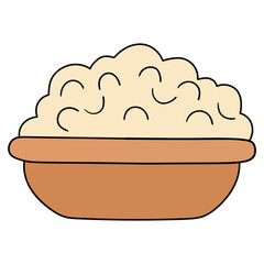 Hand drawn cartoon bowl of porridge on white background.