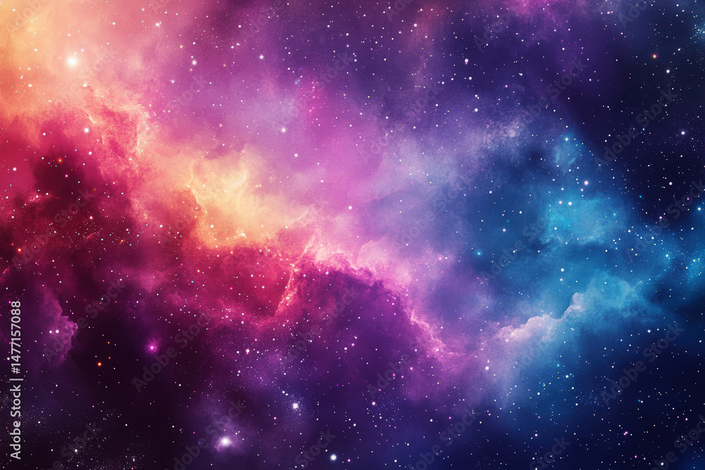 Poster vibrant nebula in the deep universe. a vivid and colorful image of a nebula, filled with swirling cl