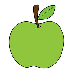 Hand drawn cartoon green apple on white background.