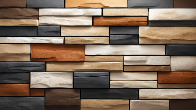 An intricately arranged mosaic of varied rectangular stones presents a captivating visual texture for backgrounds and design elements with unique formations.