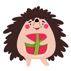 Cute happy hedgehog, children's animal character.