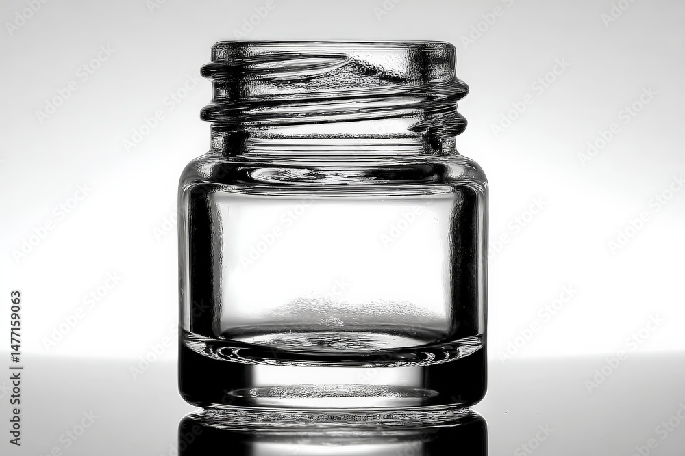Aufkleber clear glass jar sits elegantly against a soft light background showcasing its reflections and subtle