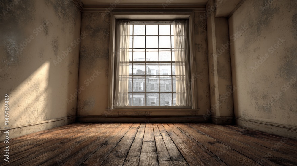 Poster a stunning image of empty room with window.