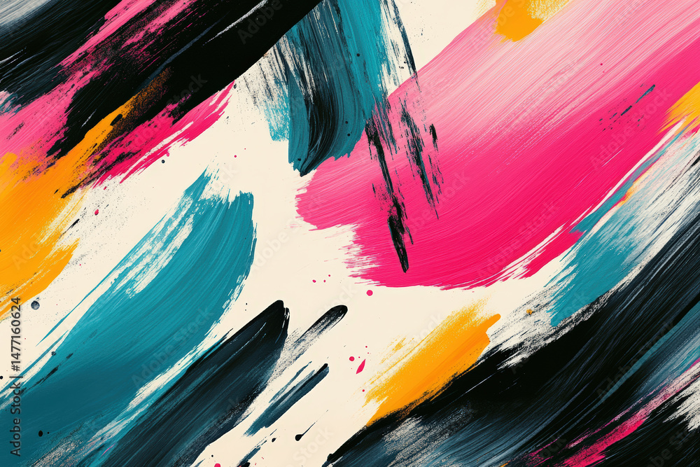 Poster vibrant brushstroke abstract background. abstract brushstrokes of vibrant colors across a cream back