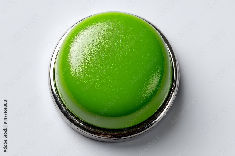 Poster bright green button with a glossy finish set against a clean white background ideal for various crea