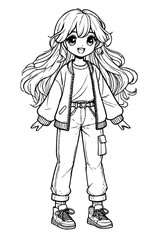 Drawn anime coloring pages illustration	