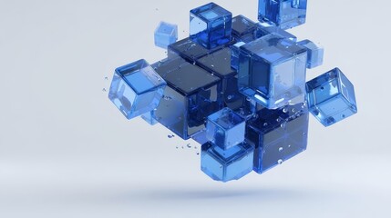 Obraz premium Floating Blue Transparent Cubes in Abstract Arrangement
