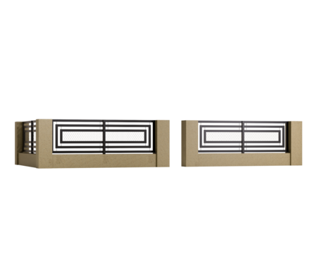 Two sets of metal railings are shown on a white background