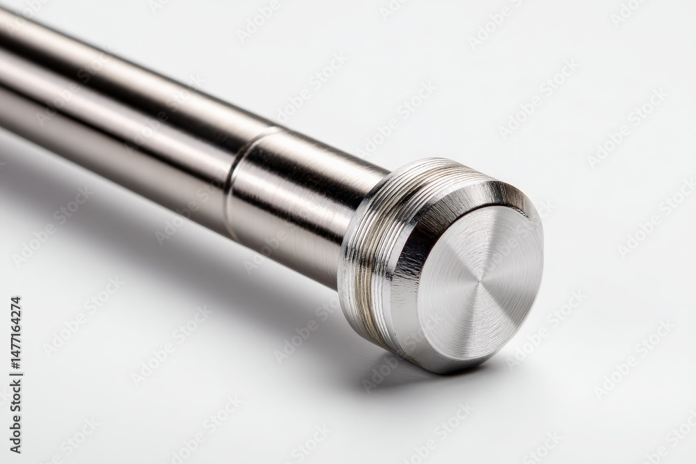 Aufkleber close-up view of a polished metal rod showcasing precision engineering and design features