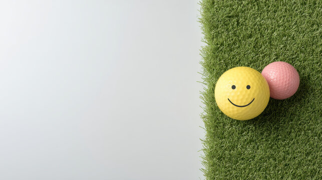 dynamic portrait of minigolf player smiling positioned on left side of frame