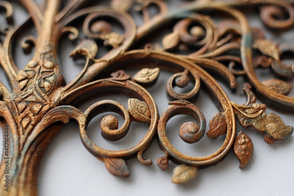 Poster beautifully detailed ornate tree design created with intricate metalwork showcasing natural elements