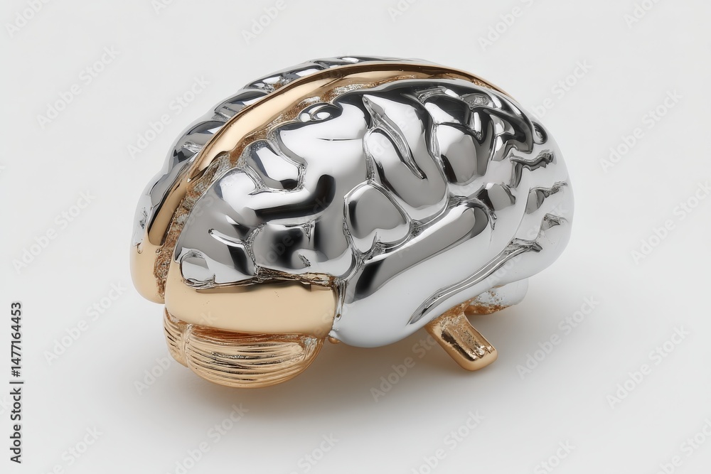 Aufkleber mind-shaped sculpture made of silver and gold displayed on a neutral background blending art and cre