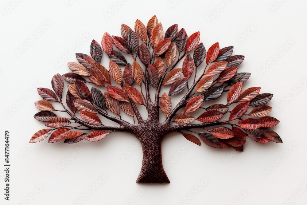 Poster decorative wall art featuring an intricately crafted tree with multicolored leaves made from wood