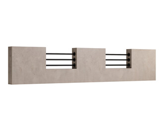 A gray wall with a black metal fence