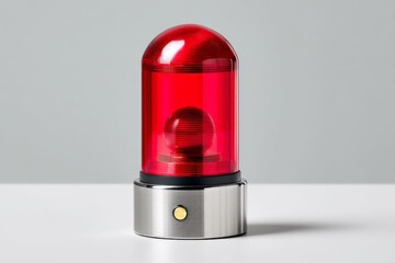 Flashing red emergency light positioned on a table with a neutral background