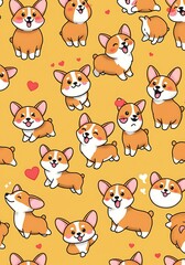 Fototapeta premium Cute Cartoon Dogs Seamless Pattern, Yellow Background