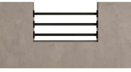 A concrete wall with three bars on it