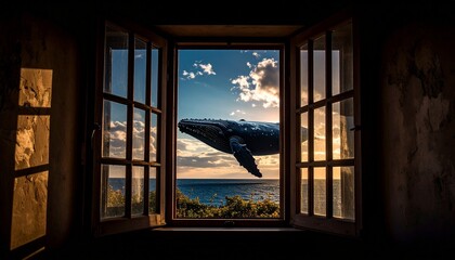 Fototapeta premium 空を飛んでいる鯨