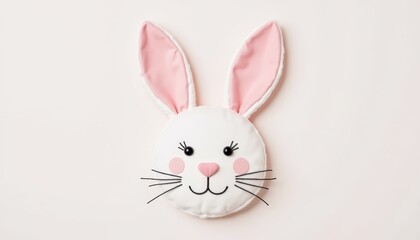 Whimsical white bunny mask with charming pink ears, a festive accessory for easter and halloween