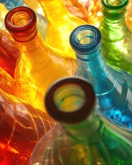 Colorful Glass Bottles Abstract Close Up Still Life Art Photography Displaying Vibrant Red Yellow Blue Green Tones
