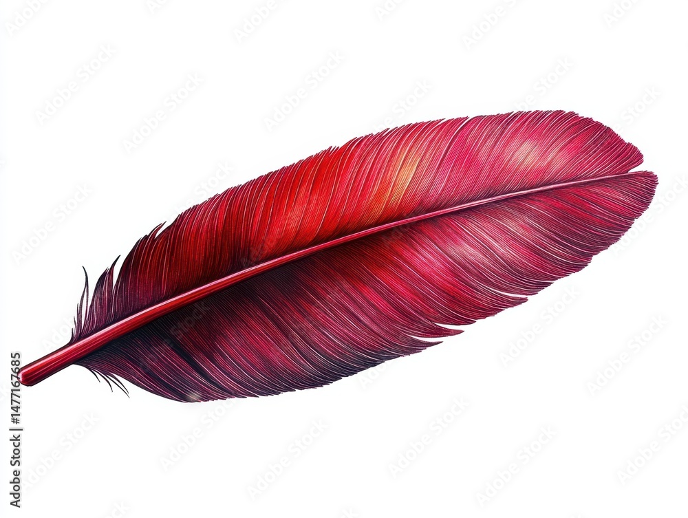 Poster isolated red feather close up on white background studio shot elegant design element avian plumage s