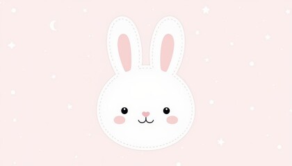 Adorable white bunny with pink ears, a portrait of cuteness on pink background