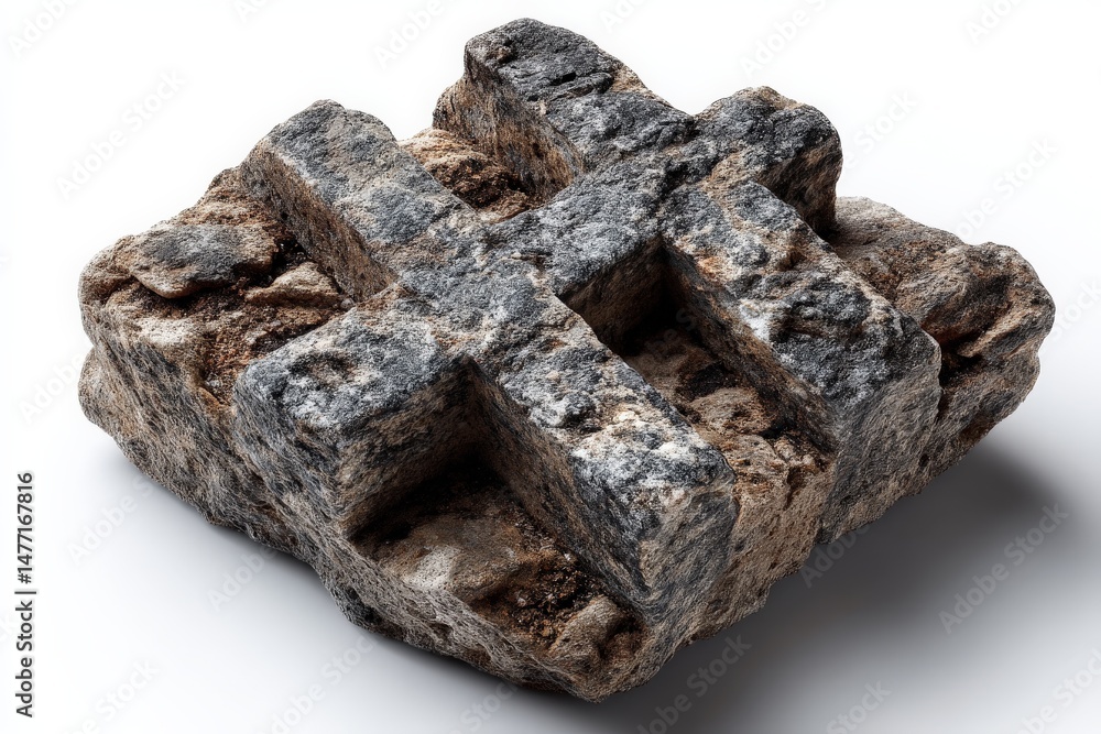 Poster Artifact with distinct cross pattern displayed on a neutral background, showcasing ancient stone craftsmanship and texture