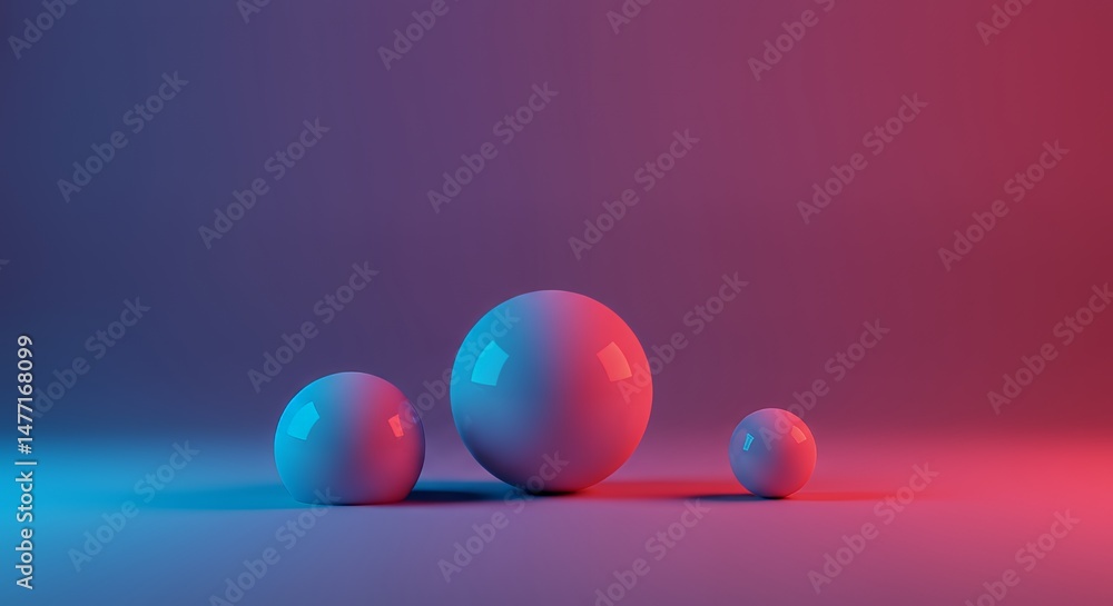 Poster abstract rendering of three spheres on cyan and red gradient lit background
