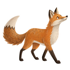 Obraz premium drawn fox (full body) walking and looking up, transparent background