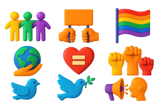 Diversity and inclusion 3d icons set &ndash; equality, activism, unity symbols