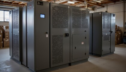 Detailed closeup view of metal lockers with name tags for storage and organization