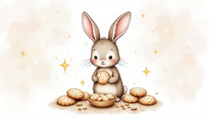 Obraz premium Adorable bunny indulges in sweet cookies, a delightful closeup