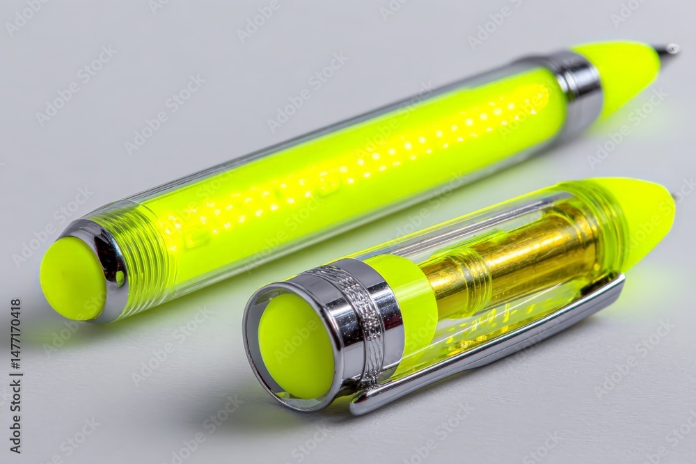 Aufkleber bright neon yellow pens on gray background suitable for creative projects and writing tasks