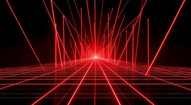 Abstract red laser grid pathway, futuristic digital art A vibrant, digitally created image showcasing a red laser grid pathway.