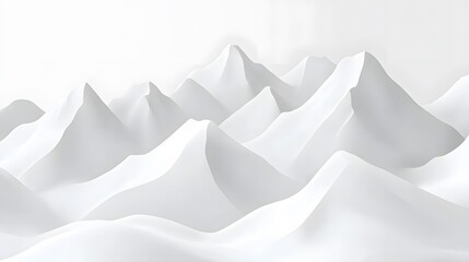 Abstract White Mountain Range Landscape, 3D Rendered Minimalist Peaks