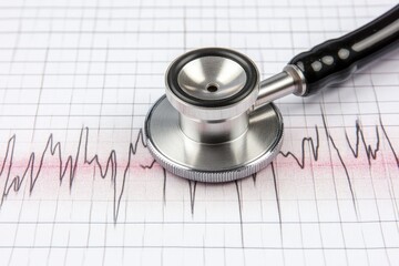 Medical stethoscope on a graph paper with a cardiac tracing