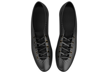 INNOVATION CONCEPT OF FULL CARBON SHOES SPORT, Modern Black Football Boot for Optimal Grip on the Field, Shoe with Lacing and Cleat Pattern, TRAIL RUNNING TRAINER SHOES SNEAKER on a PNG Transparent