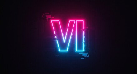 Neon Roman Numeral VI: Glowing Digital Glitch Art