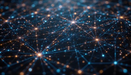 Fototapeta premium Complex network visualization, interconnected dots and lines on a dark background