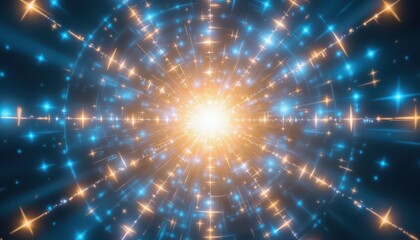 Fototapeta premium Radiant starburst background, a vibrant fusion of blue and yellow hues abstract