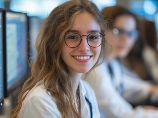 Fototapeta premium Young woman smiling in a professional setting