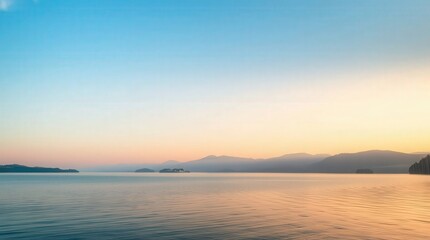Fototapeta premium Tranquil Sunset Over Serene Lake with Distant Hills in Background