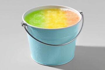 Vivid tropical punch in a blue bucket creates a refreshing summer drink perfect for parties and gatherings