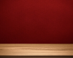Empty brown wooden table top over blue gradient background
