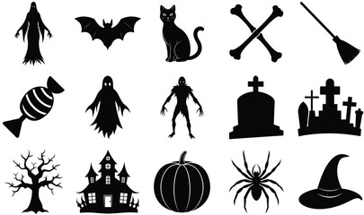 Halloween Icons Set Black Silhouettes Collection