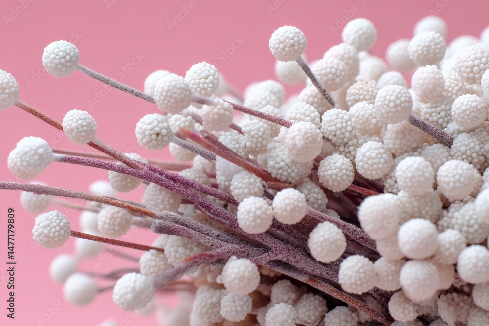 Poster delicate white floral branches against a soft pink background creating an artistic and serene visual