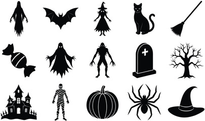 Halloween Icon Set Ghosts Bats Witches and More