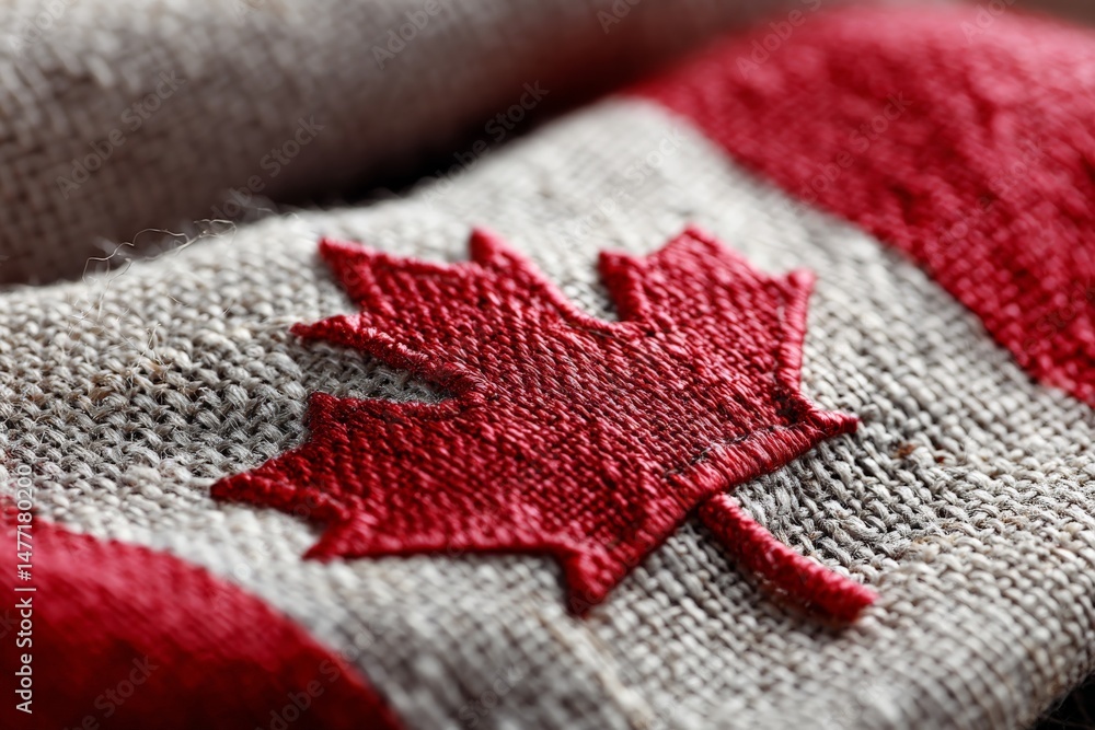 Poster detailed view of a textured canadian flag design with a prominent red maple leaf